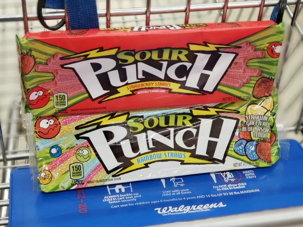sour punch theater pack candy in shopping cart at walgreens