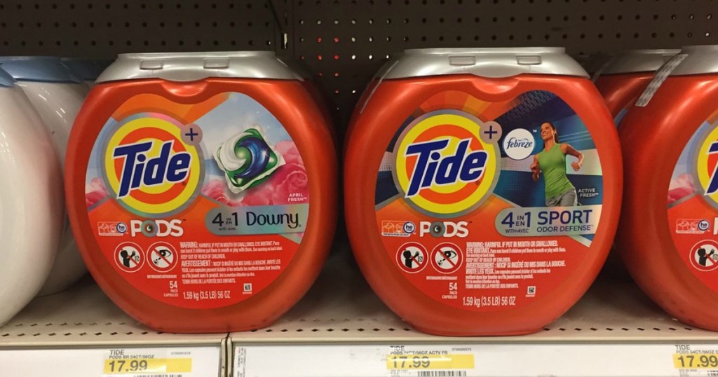 orange containers of single serve laundry detergent 
