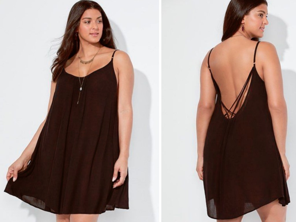 woman modeling dress both front and back pics