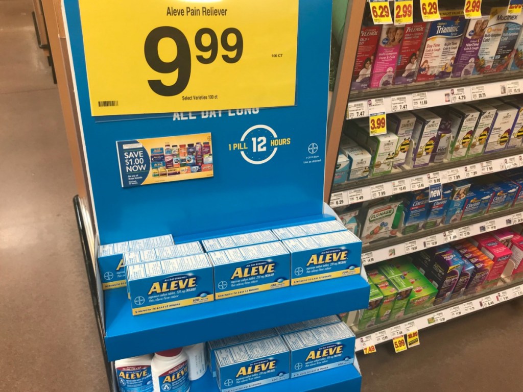 Aleve pain reliever display with coupons