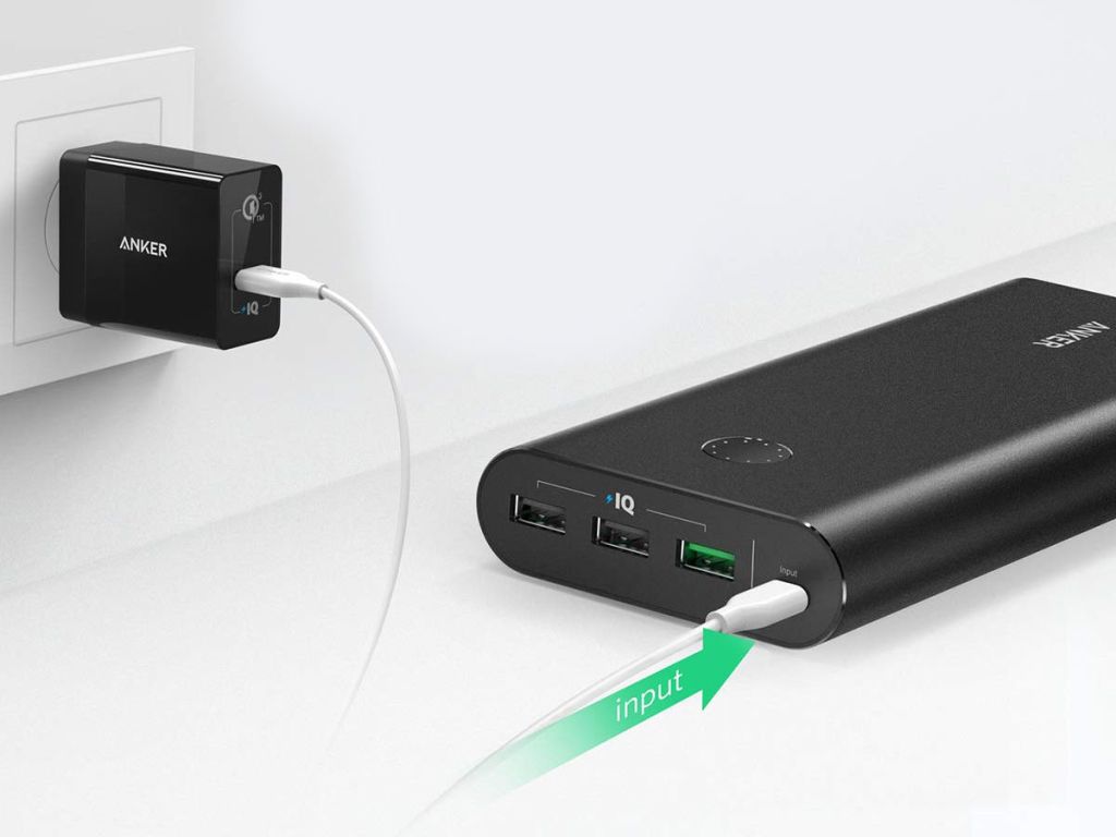 Anker PowerCore Premium charger plugged into outlet wall