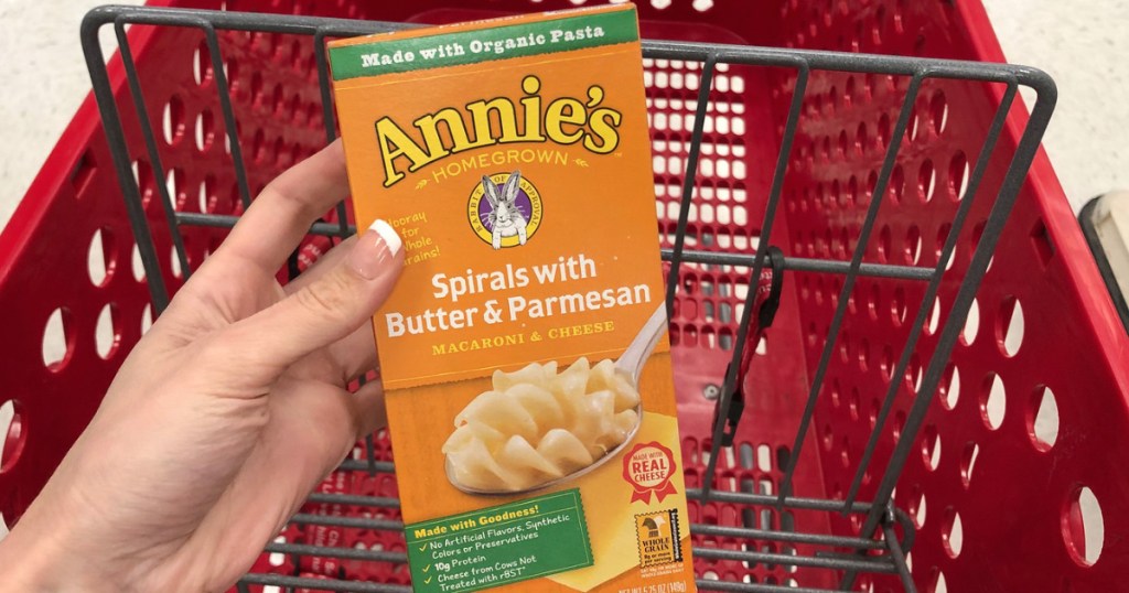 Hand holding Annie's Mac & Cheese