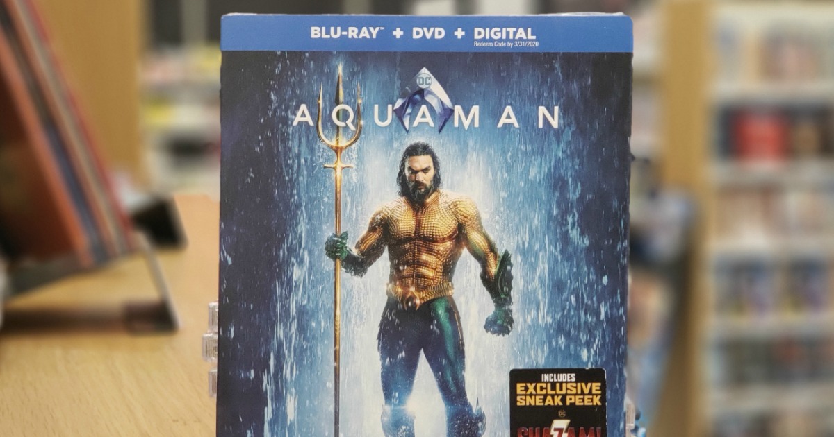 Aquaman movie sitting on shelf