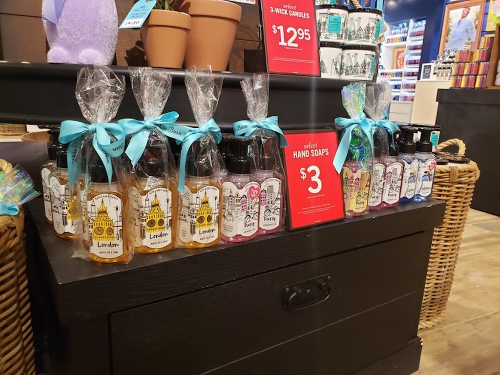 display shelf with hand soaps