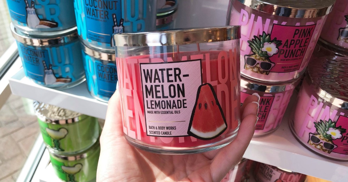 hand holding watermelon lemonade candle