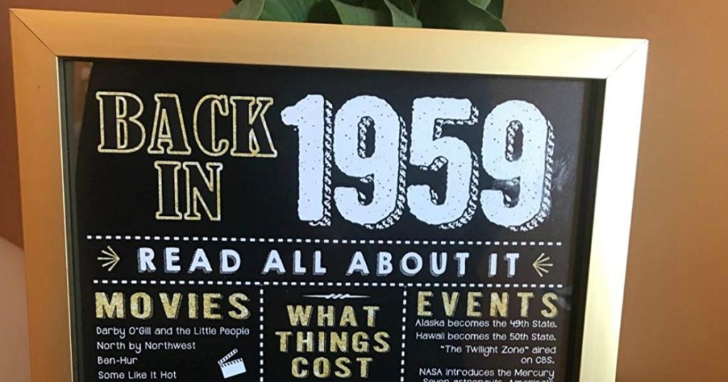 1959 birthday print sign with gold frame 