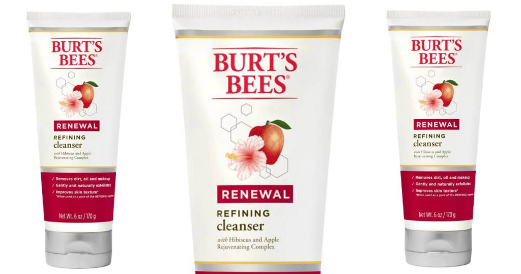 bottles of burts bees hibiscus apple renewal facewash and cleanser