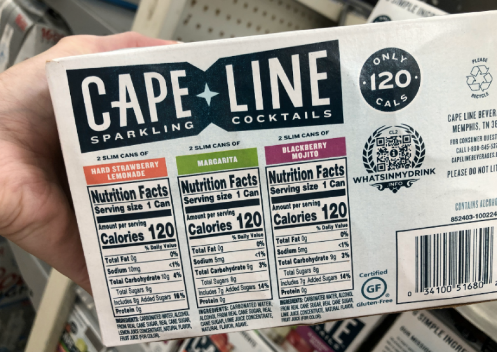 Back of Cape Line Sparkling Cocktail box displaying ingredients
