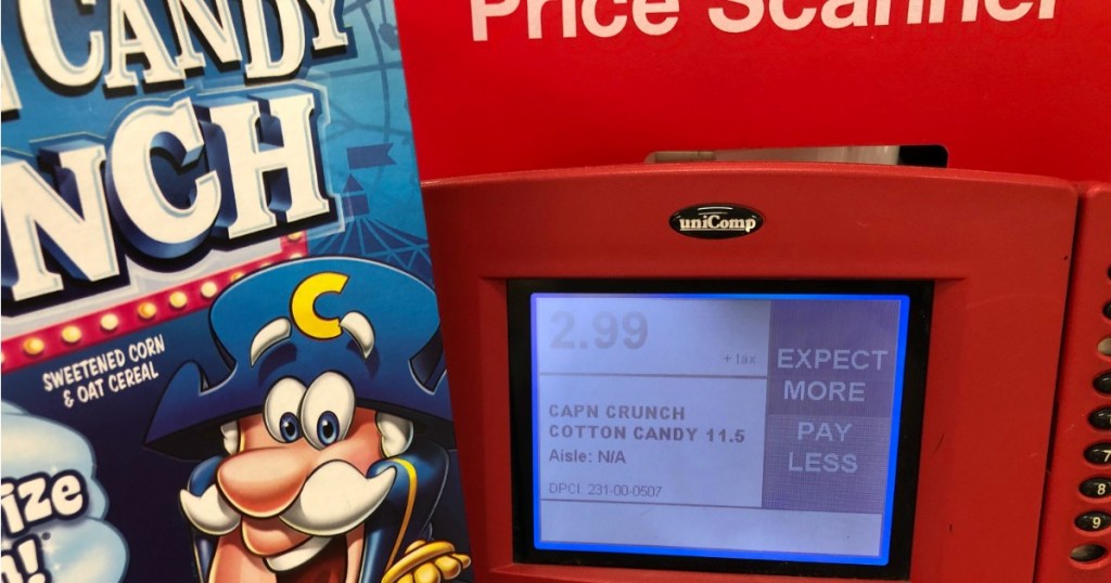 Price scanning box of Cap'n Crunch Cotton Candy Cereal at Target