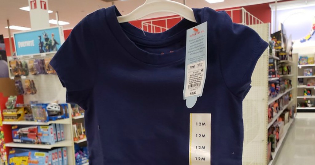 blue kids shirt on hanger in Target store