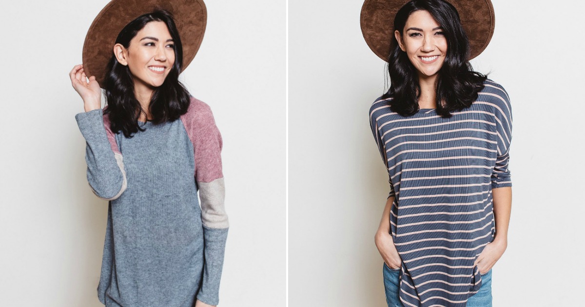 women modeling tunic tops and hats 