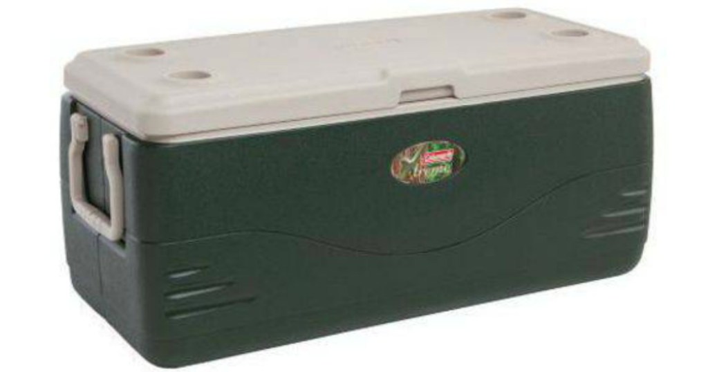 green coleman chest cooler with white top