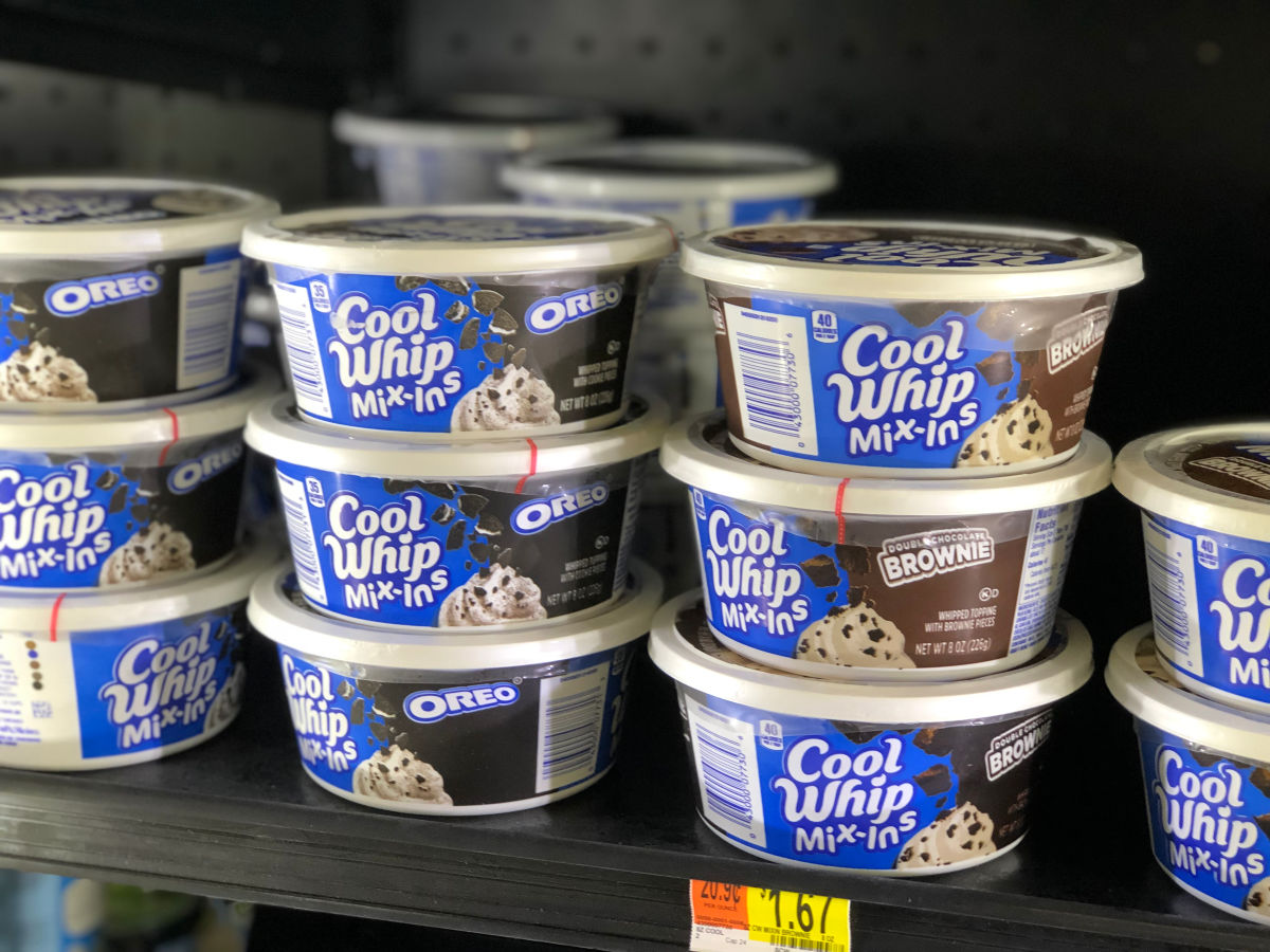 Cool Whip Mix-ins in oreo and cool whip mix in brownie shelf at walmart