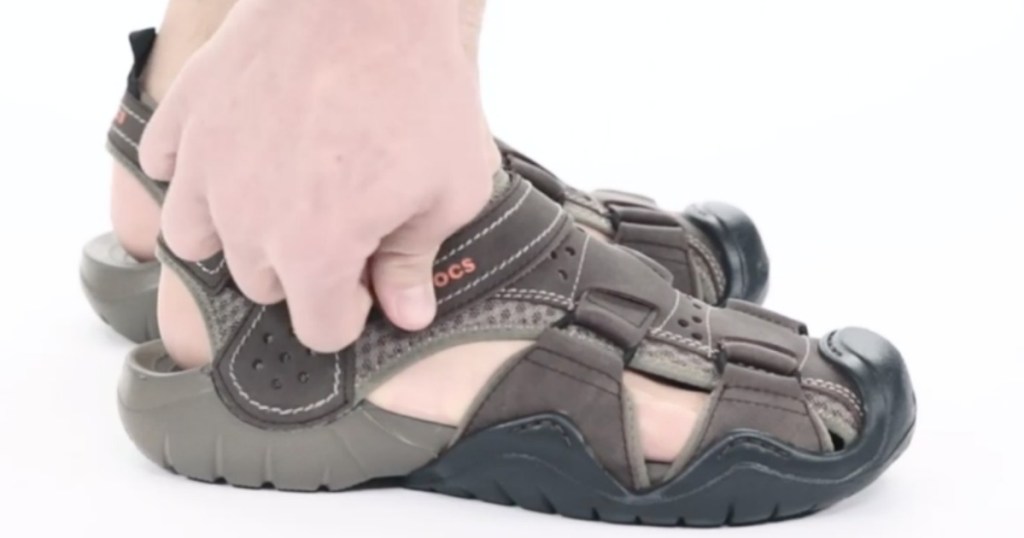 putting on a mens closed toe sandals