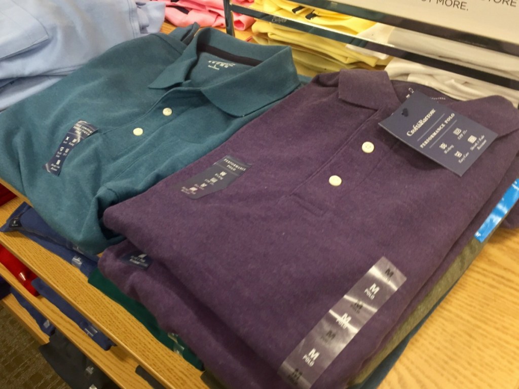 Croft & Barrow Men's polo shirts folded on a shelf at Kohl's