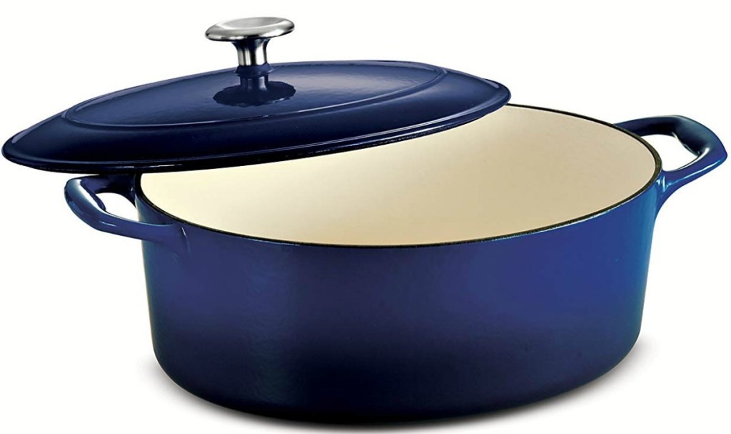 oval-shaped dutch oven in blue