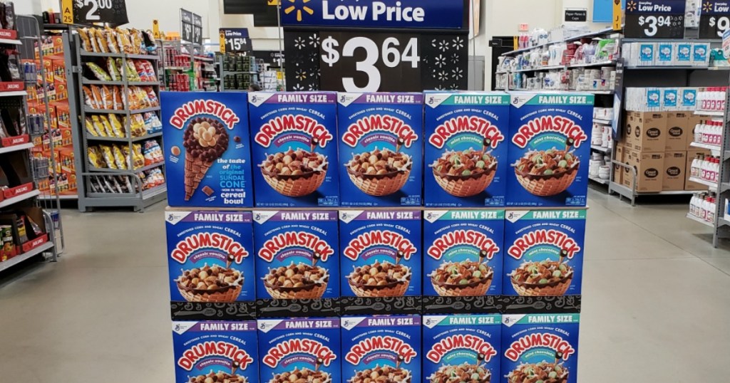 General Mills Drumstick Cereals at display in Walmart store