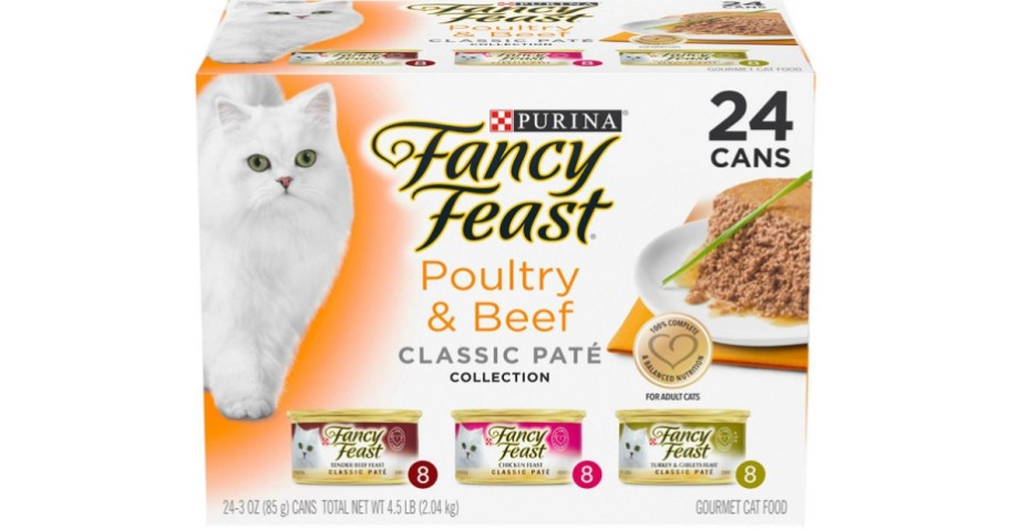 24 count box of Fancy Feast Wet Cat Food Poultry & Beef Pate Collection