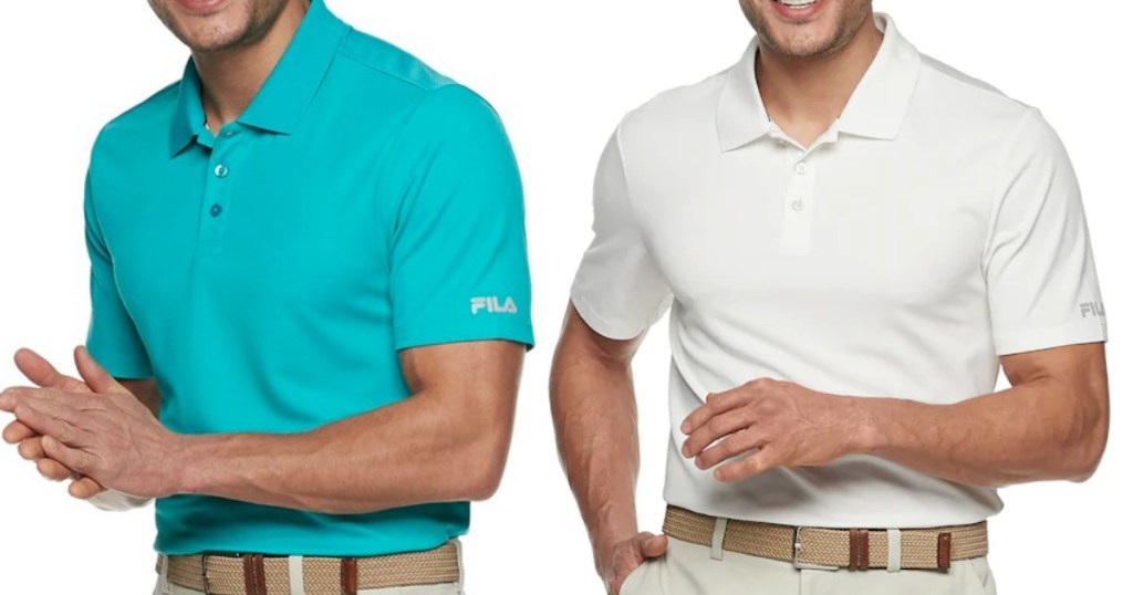 Men modeling Fila sport polo shirts in different poses. 
