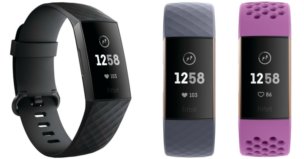 fitbit activity trackers in three different colors