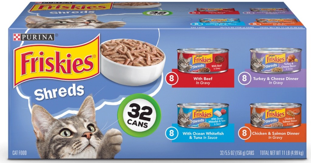 large blue package of Friskies canned wet dog food