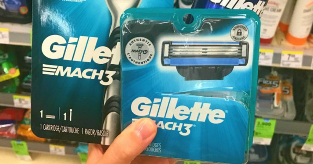 Gillette Mach3 Blade Refills being held by a woman's hand