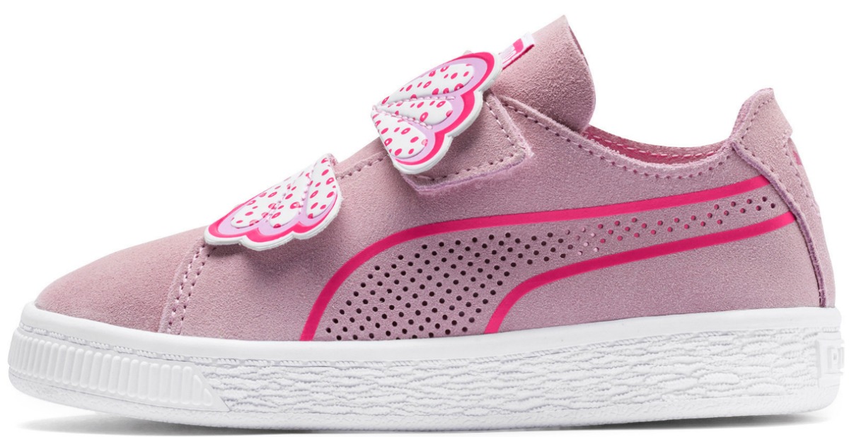 Girls pink sneaker suede with butterfly