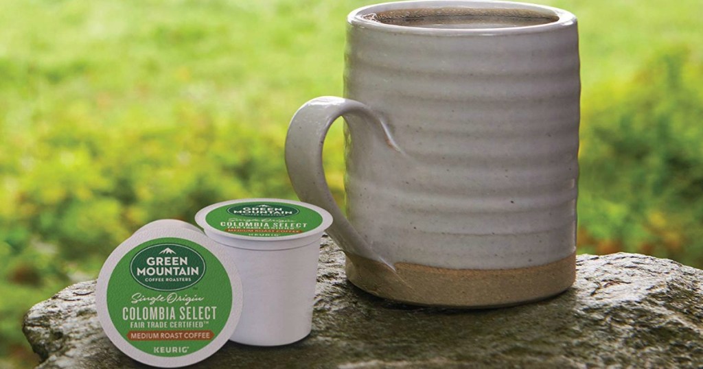 green mountain k-cups next to a mug