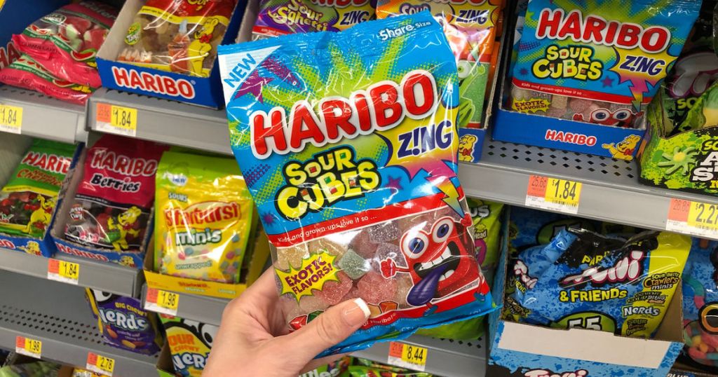 bag of haribo sour cubes gummy candy at store