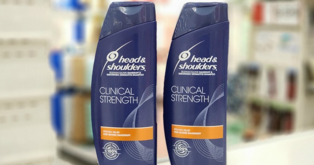 Head & Shoulders Clinical stength shampoos on store counter