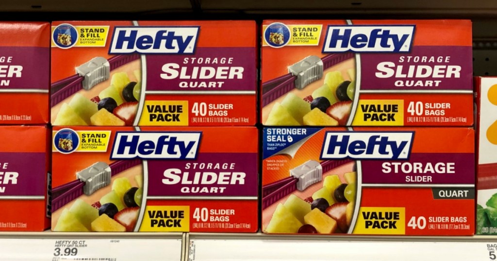 Hefty storage bags on the shelf at Target