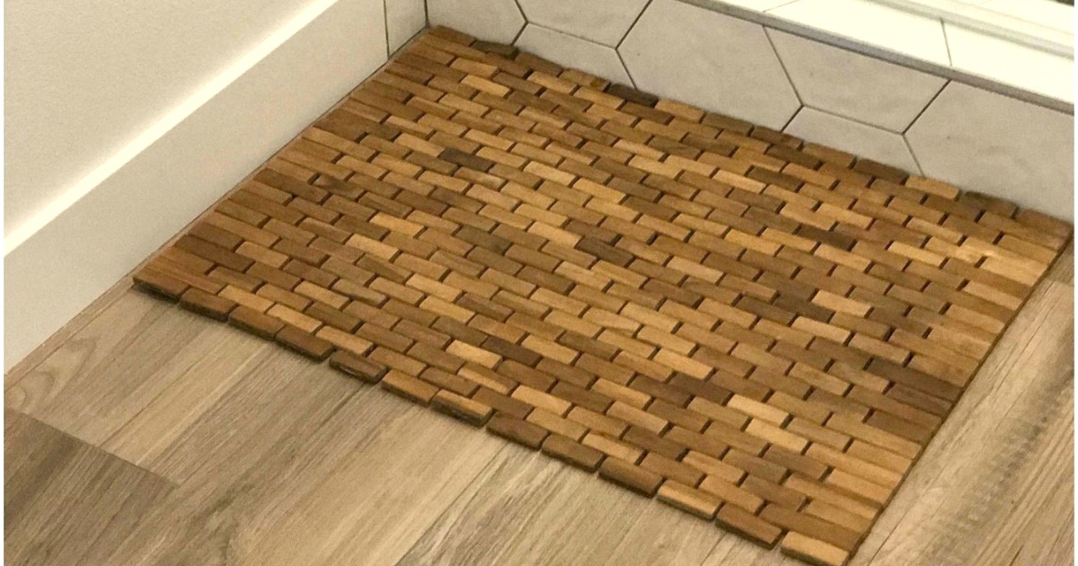Teak Bath Floor Mat on bathroom floor