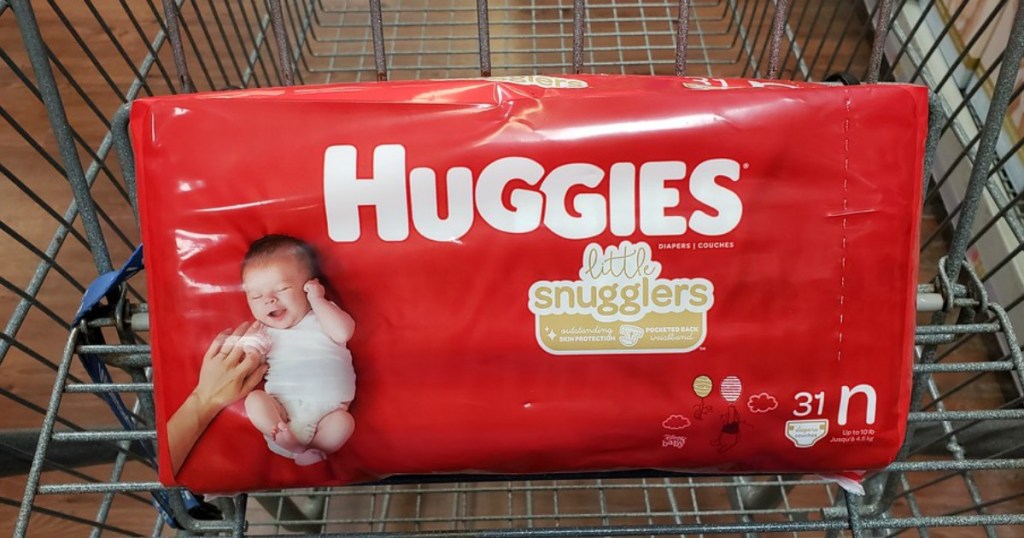 pack of red diapers in basket 