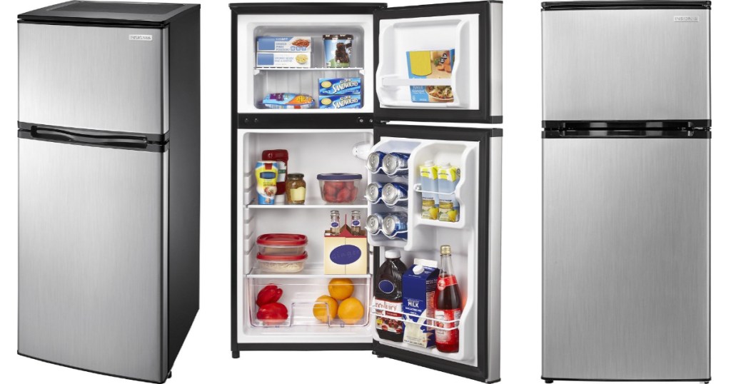insignia stainless steel mini fridge with top freezer