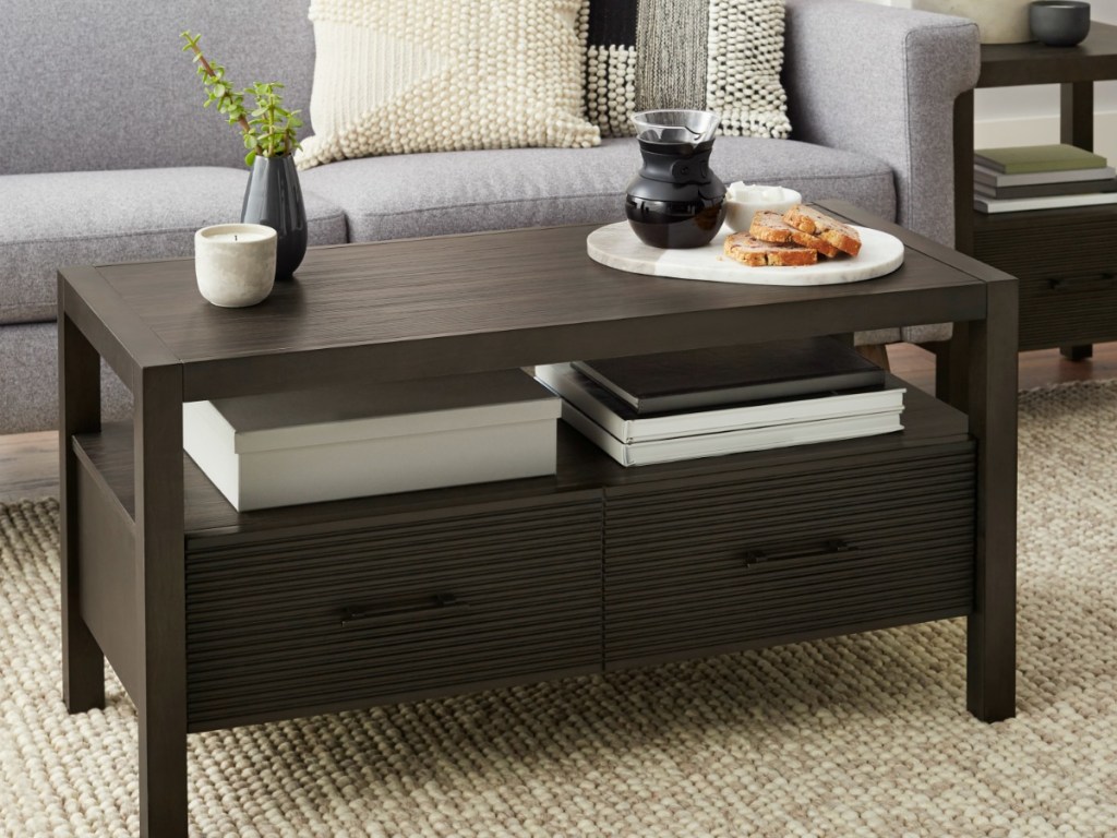 Kendara wooden coffee table with storage area in middle section
