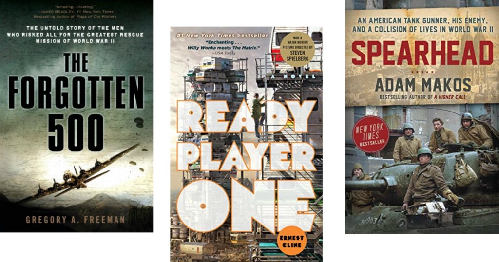 The Forgotten 500, Ready Player One and Spearhead Book Covers