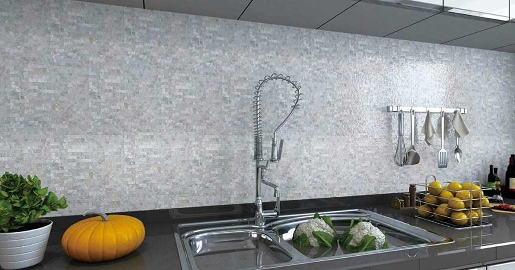 Mother of pearl tiles in kitchen