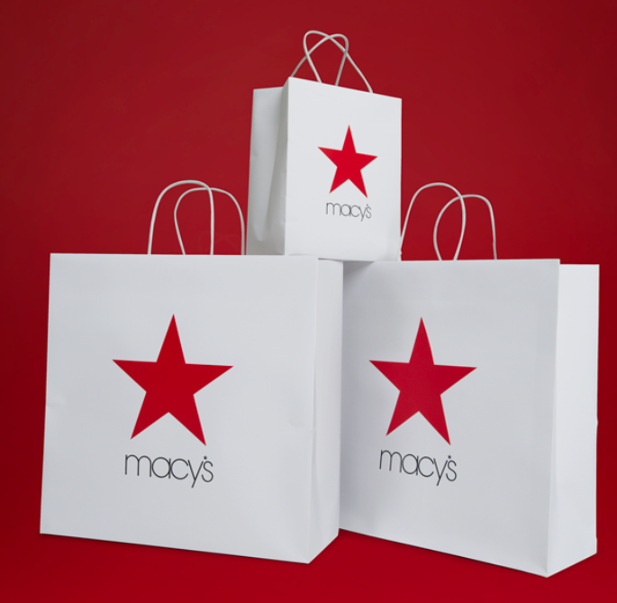 Macy's shopping bags with a red background