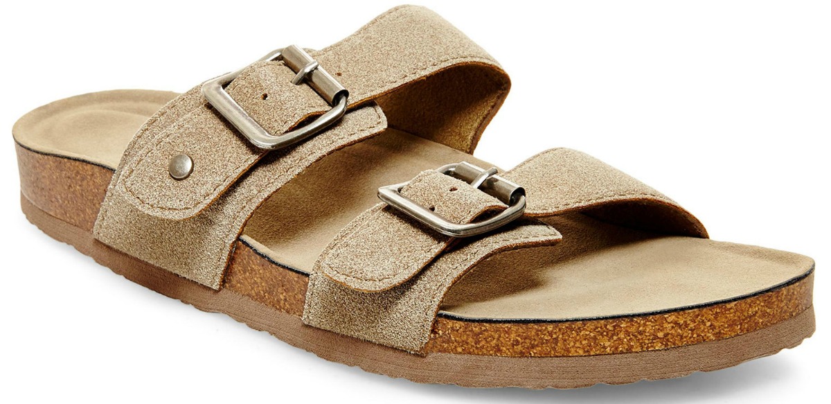 double buckle sand-colored Madden footbed sandals