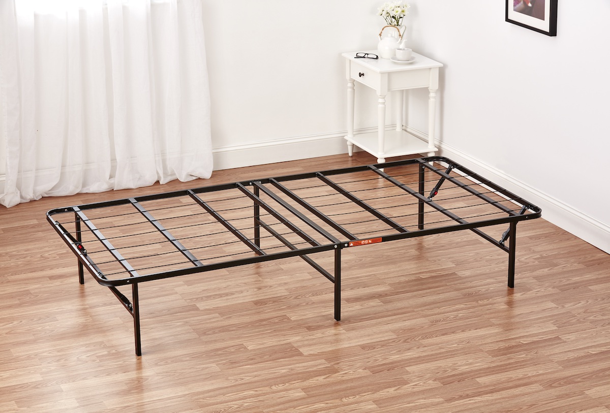 steel bed frame in bedroom