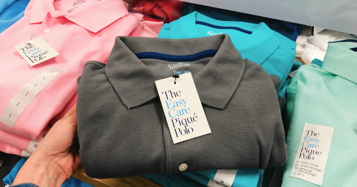 men's gray polo shirt folded in store