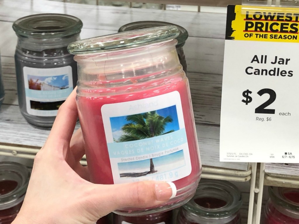 Pink scented glass jar candle with palm tree 