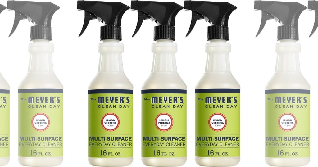multiple bottles of Mrs. Meyer's Clean Day Multi-Surface Spray Lemon Verbena