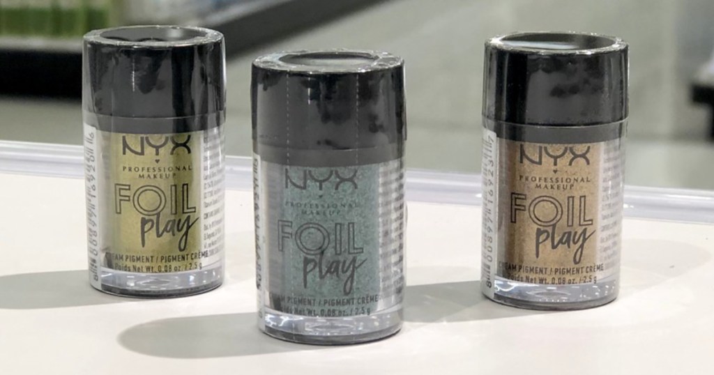 three containers of NYX Foil Play Eyeshadow