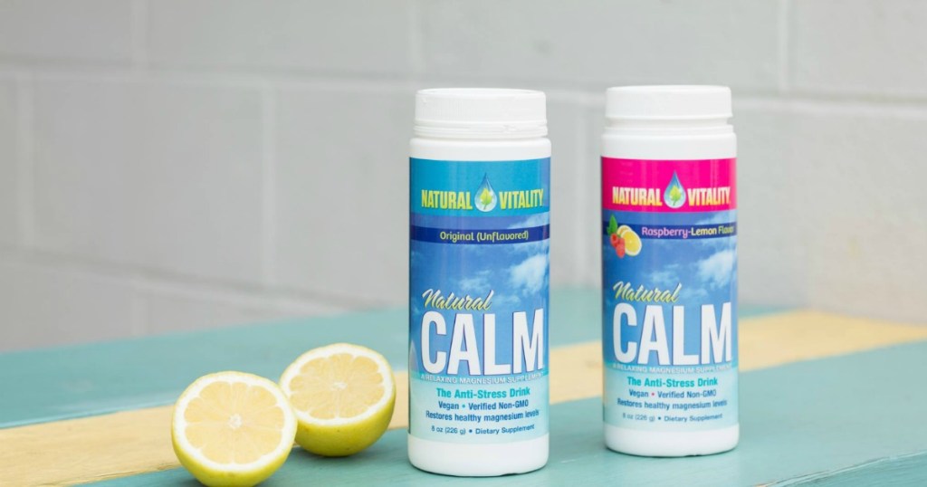 two bottles of natural calm with lemon slices