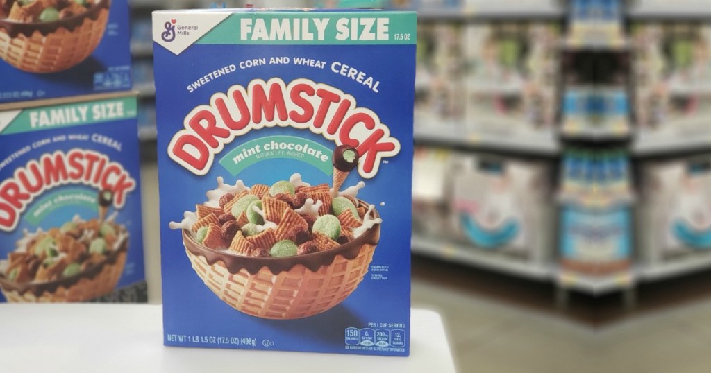 General Mills Drumstick Mint Chocolate Cereal on Walmart display