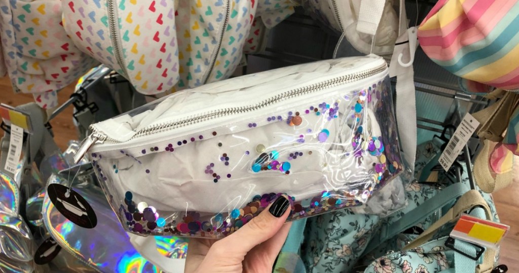 Clear fanny pack with confetti and sequins
