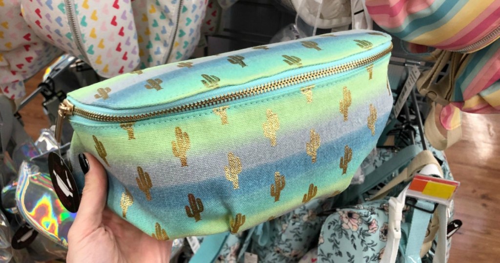 Green fanny pack with gold foil cacti print