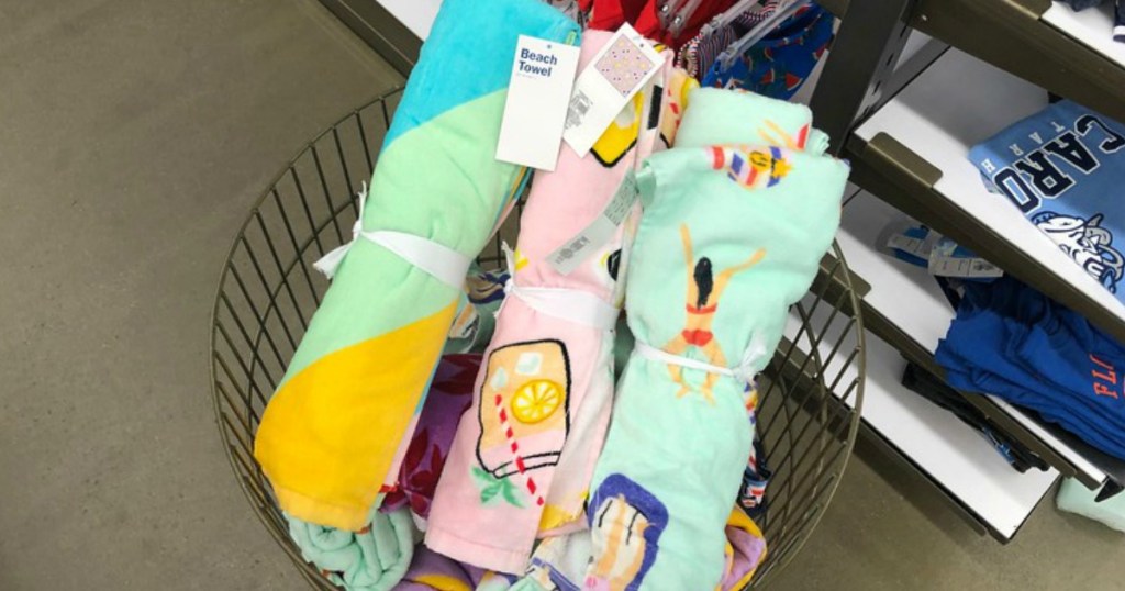 Old Navy Beach Towels in a bin at the store