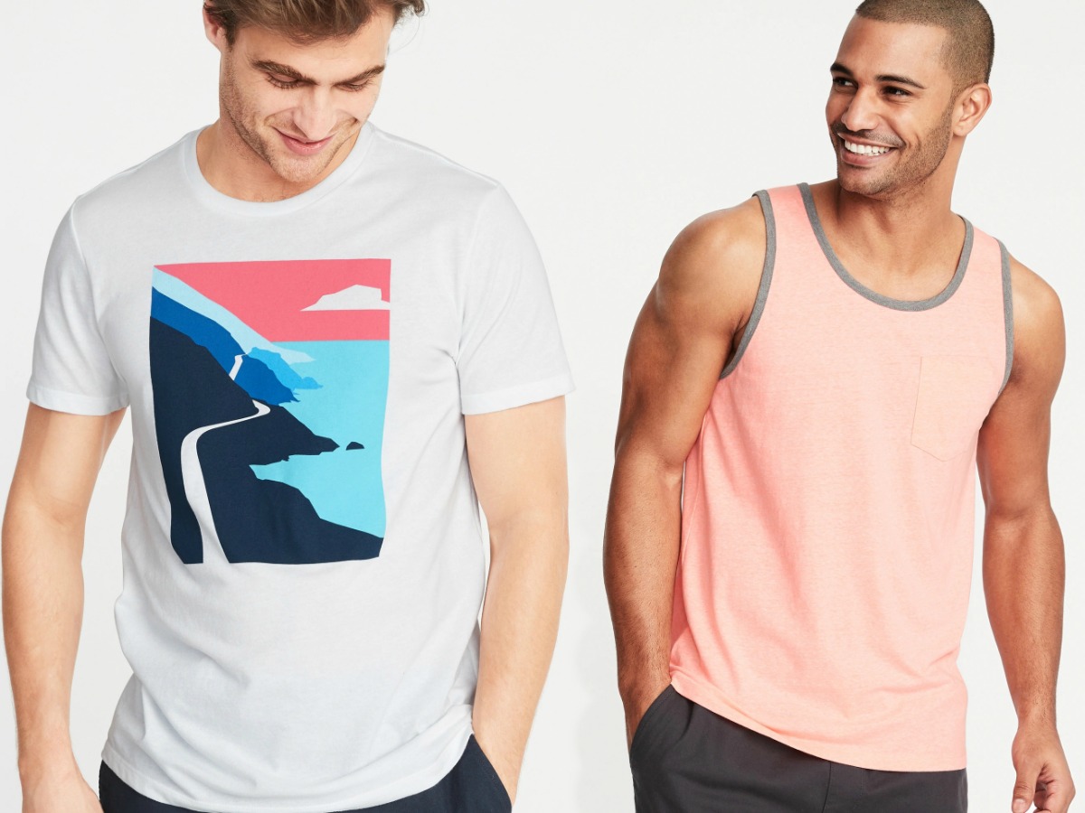 men in t-shirt and tank top with summer prints